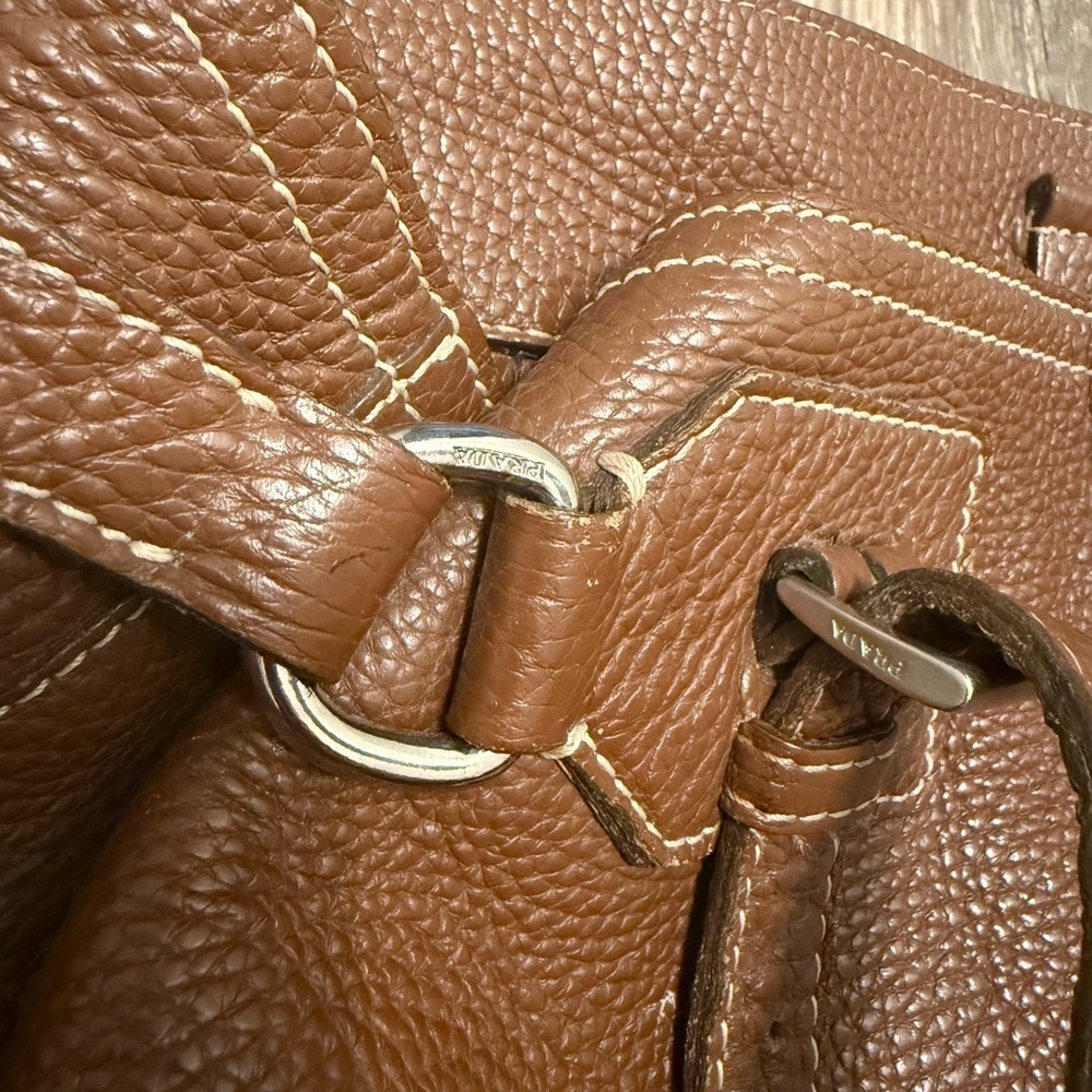 Prada Vintage Brown Vitello Dani Tote Bag Pebbled Leather Y2K Silver Hardware - Picture 8 of 15
